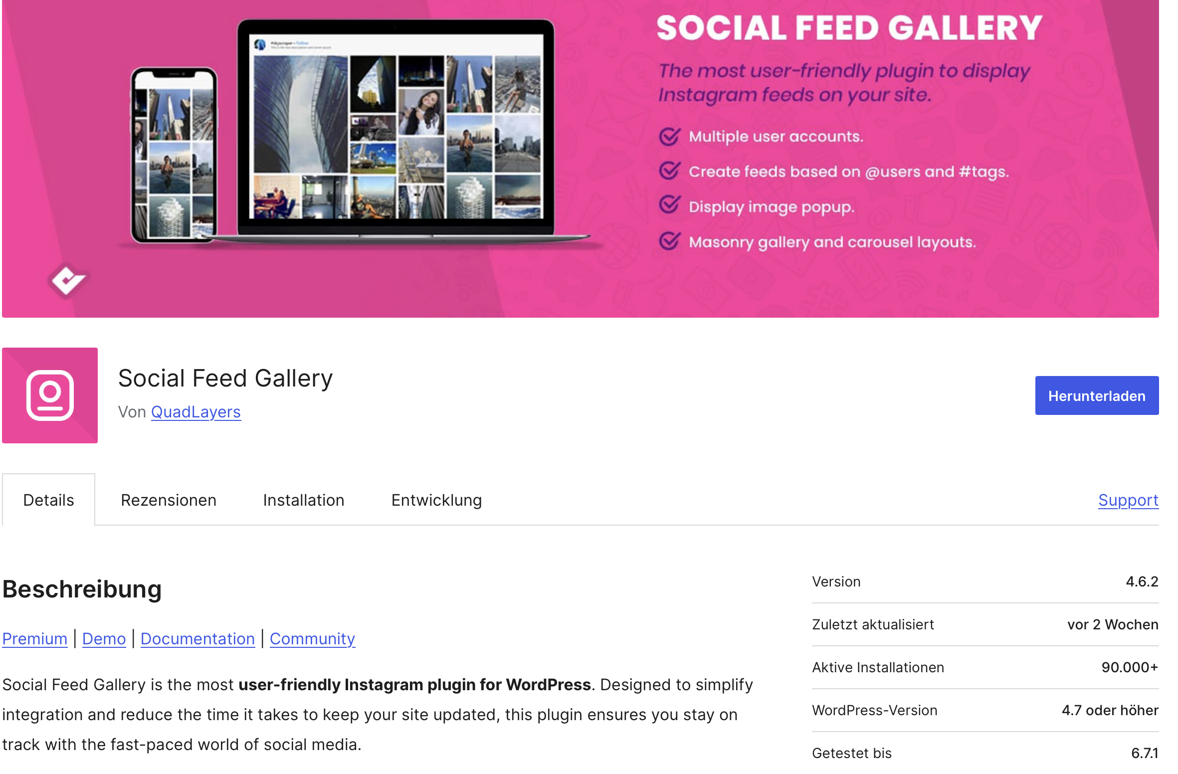 Social Feed Gallery im WordPress-Plugin-Store Social Feed Gallery im WordPress-Plugin-Store