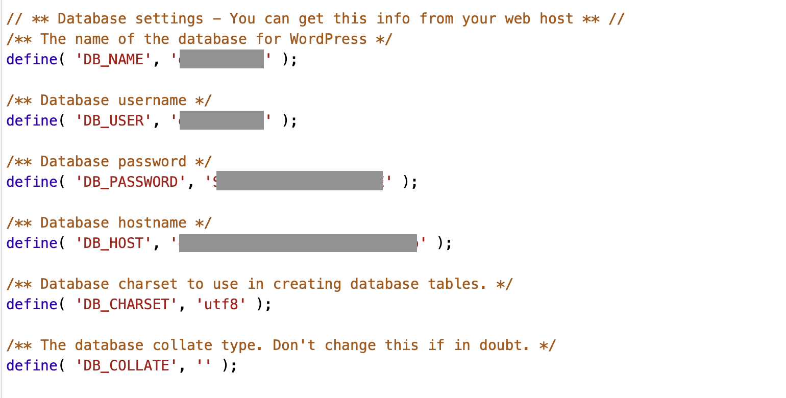 Ausschnitt der Datei wp-config.php Ausschnitt der Datei wp-config.php