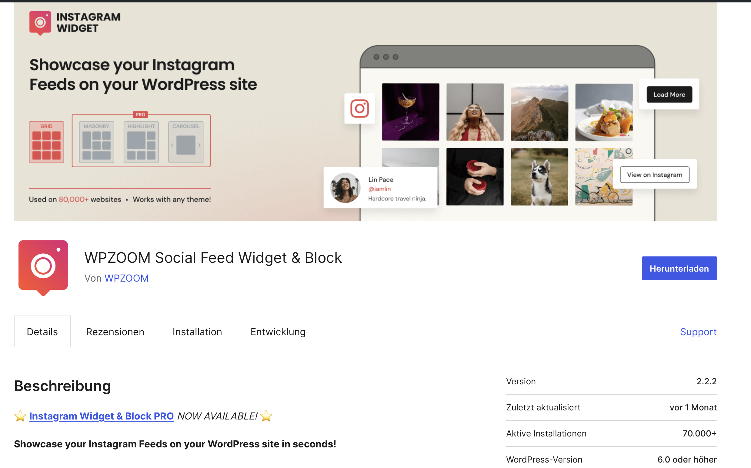 WPZOOM Social Feed Widget & Block im WordPress-Plugin-Store WPZOOM Social Feed Widget & Block im WordPress-Plugin-Store