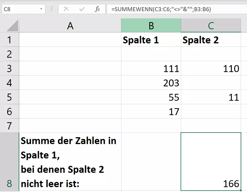 Excel: UNGLEICH + SUMMEWENN Excel: UNGLEICH + SUMMEWENN