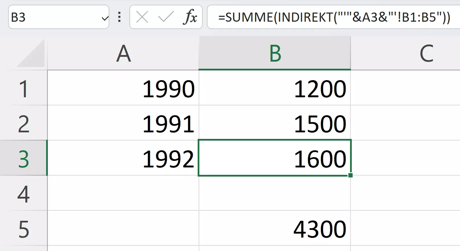 Excel-Tabelle: Kombination von SUMME und INDIREKT Excel-Tabelle: Kombination von SUMME und INDIREKT