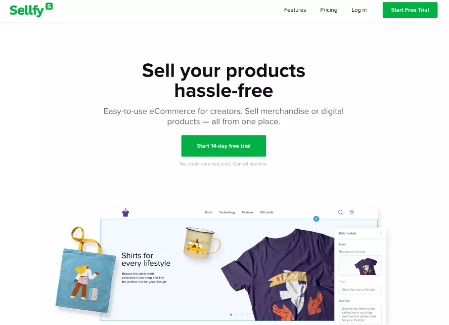 Bild: Screenshot der Website von Sellfy
