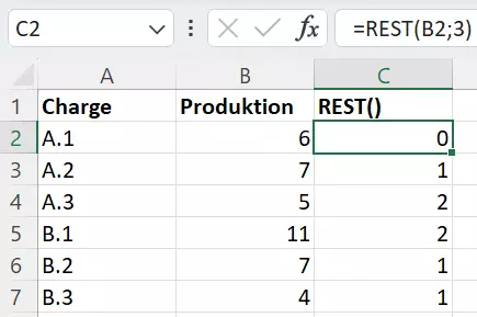 Excel: Restmengen-Berechnung Bild: Excel: Restmengen-Berechnung