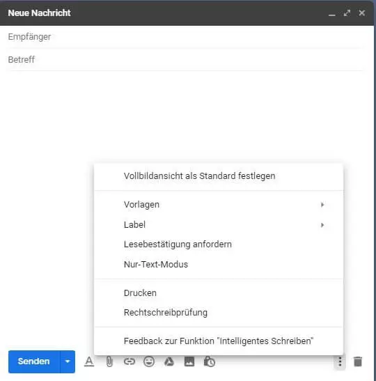 Bild: Option „Lesebestätigung anfordern“ bei Gmail